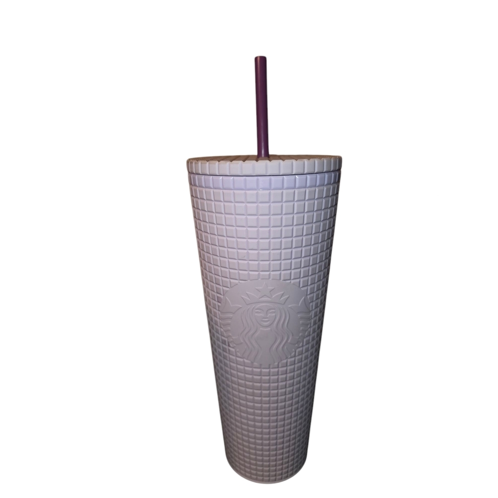 Starbucks White Tumbler with Purple Straw